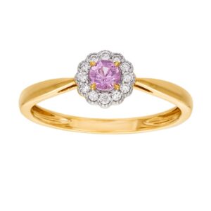 Diamantring i 18K guld med rosa safir