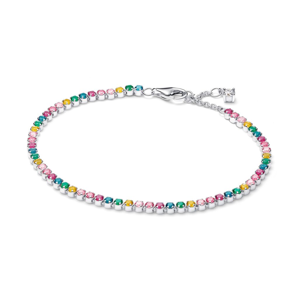 Tennisarmband i äkta silver med färgade stenar 20 cm