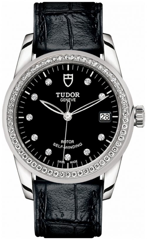 Tudor Glamour Date Damklocka 55020-0053 Svart/Läder Ø36 mm