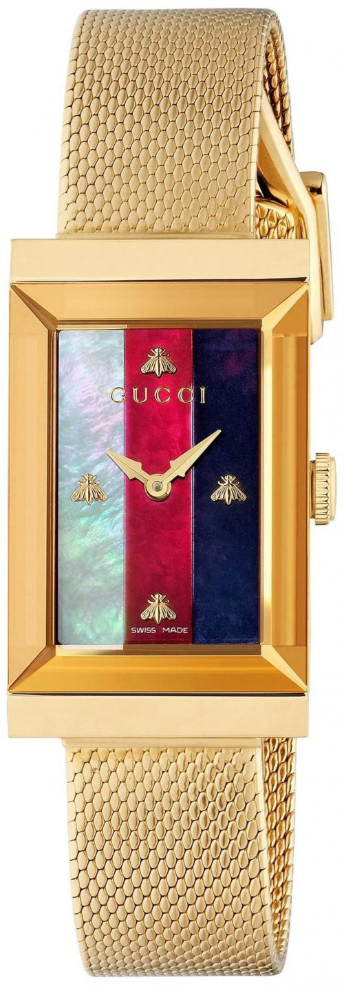 Gucci G-Frame Damklocka YA147410 Flerfärgad/Gulguldtonat stål