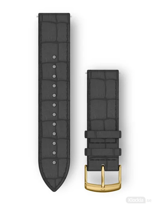 Garmin Armband 20mm med snäppspänne, Svart Italianskt Läder med spänne i 24K Guld