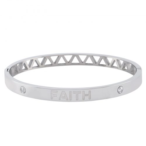 Armband stål, bangle med texten Faith